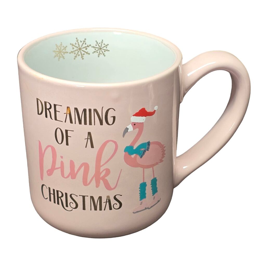 Peppermint & Pine Dreaming Of A Pink Christmas Flamingo Santa Hat Glass Mug